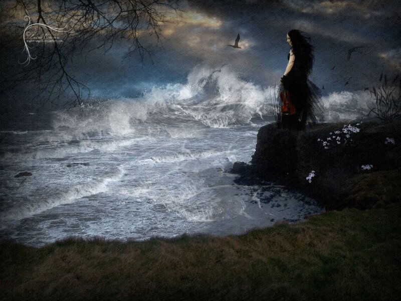 Woman on a Cliff — Dark Blue, Dramatic