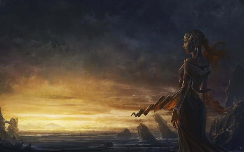 Woman on a Cliff — Dark Blue