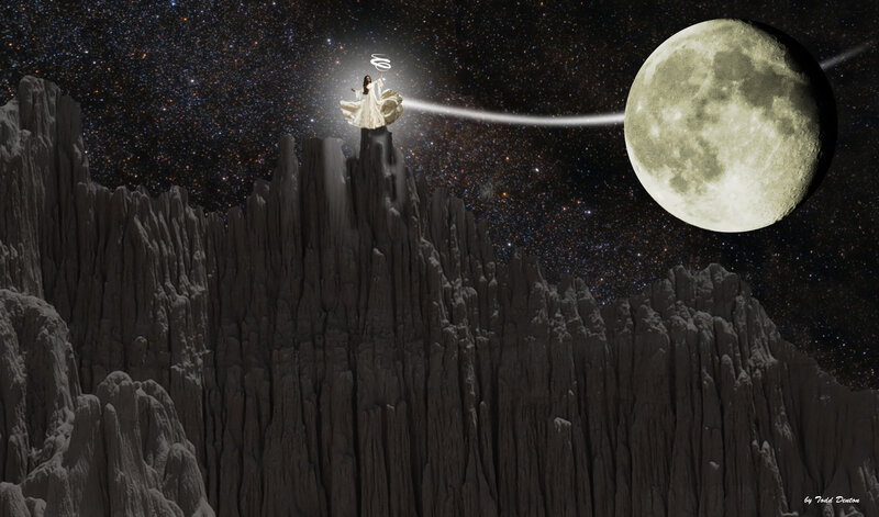 Woman on a Cliff — Gray, Dramatic
