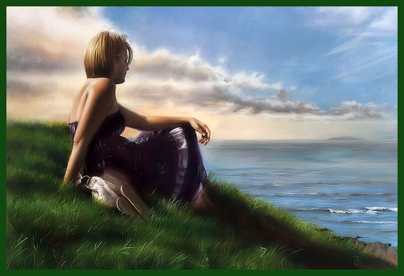 Woman on a Cliff — Green, Serene