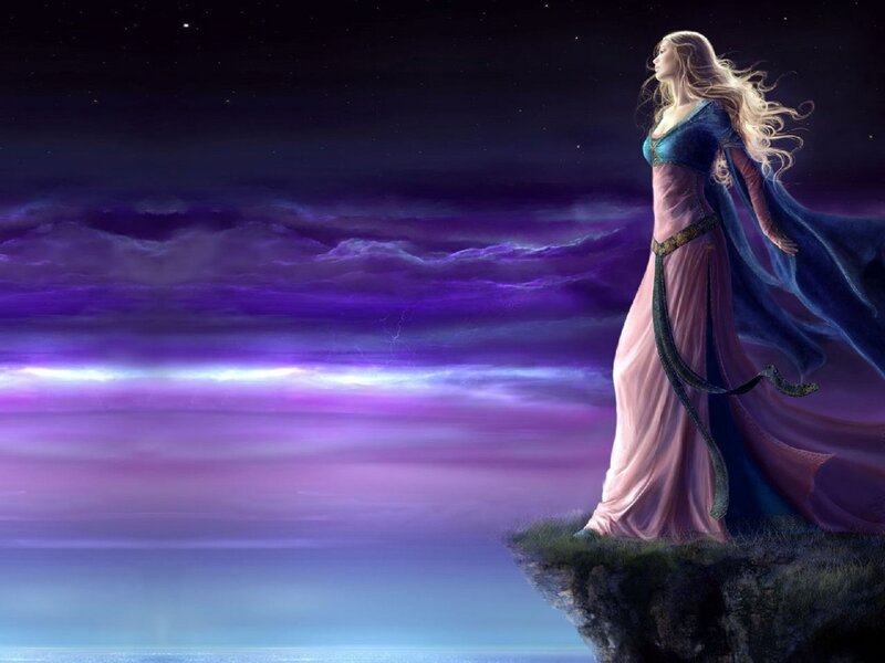 Woman on a Cliff — Purple, Dramatic, Night