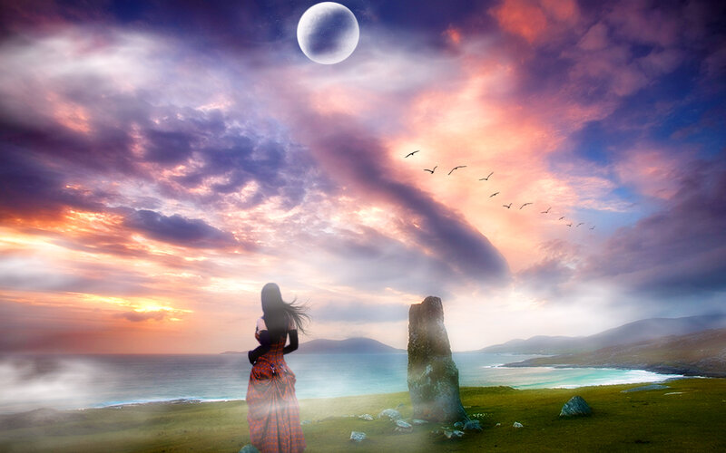 Woman on a Cliff — Purple, Dramatic, Sunset