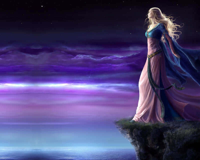 Woman on a Cliff — Purple, Dramatic