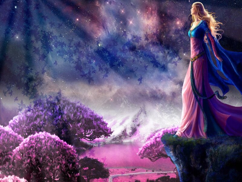 Woman on a Cliff — Purple, Fantasy