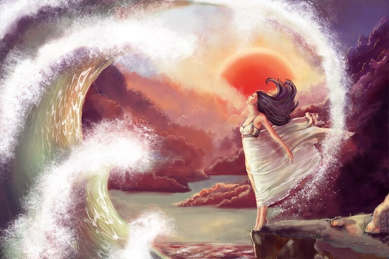 Woman on a Cliff — Red