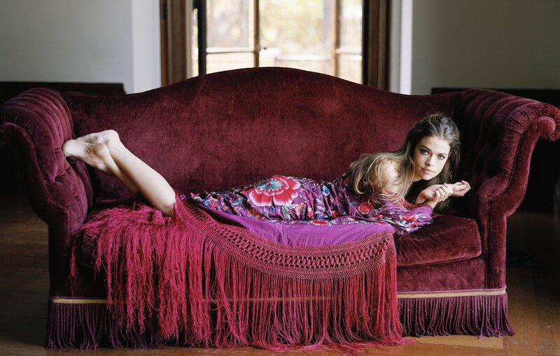 Woman on a Couch — Red, Relaxed, Afternoon, Photograph