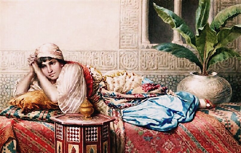 Woman on a Couch — Red, Serene