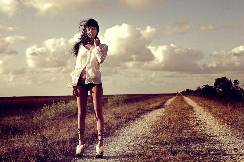 woman on a country road