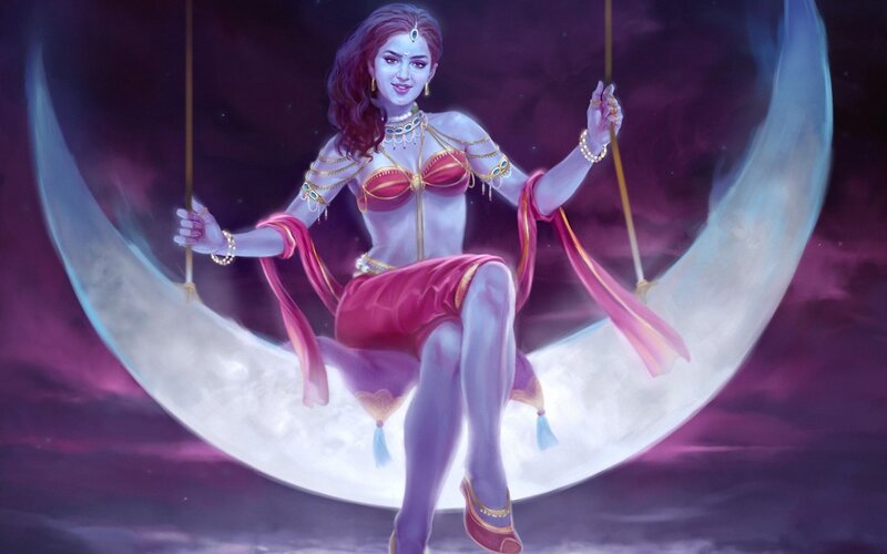 Woman on a Crescent Moon — Purple
