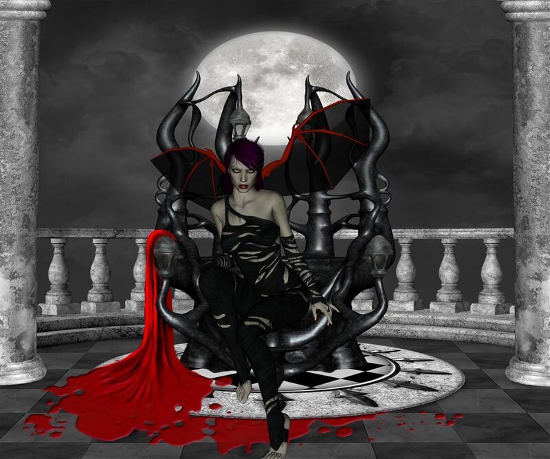 Woman on a dark throne