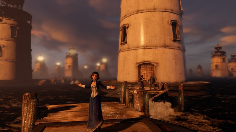woman on a dock at night