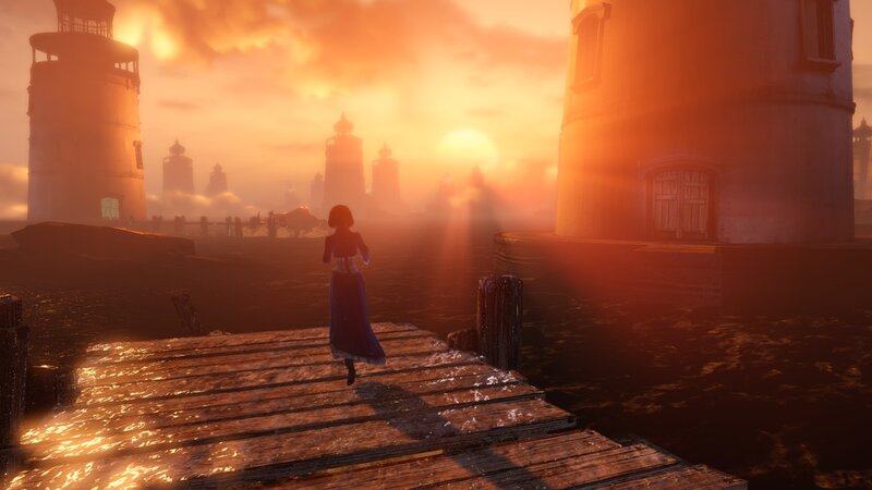 woman on a dock at sunset