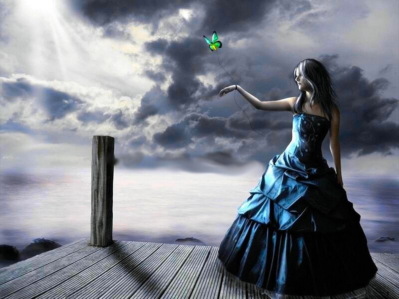 Woman on a Dock — Blue, Dramatic