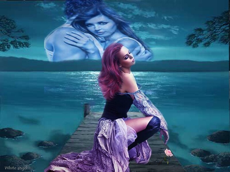 Woman on a Dock — Blue, Dreamy