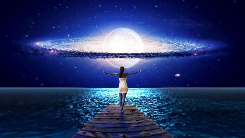 Woman on a Dock — Blue, Serene, Night