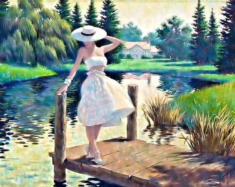 Woman on a Dock — White