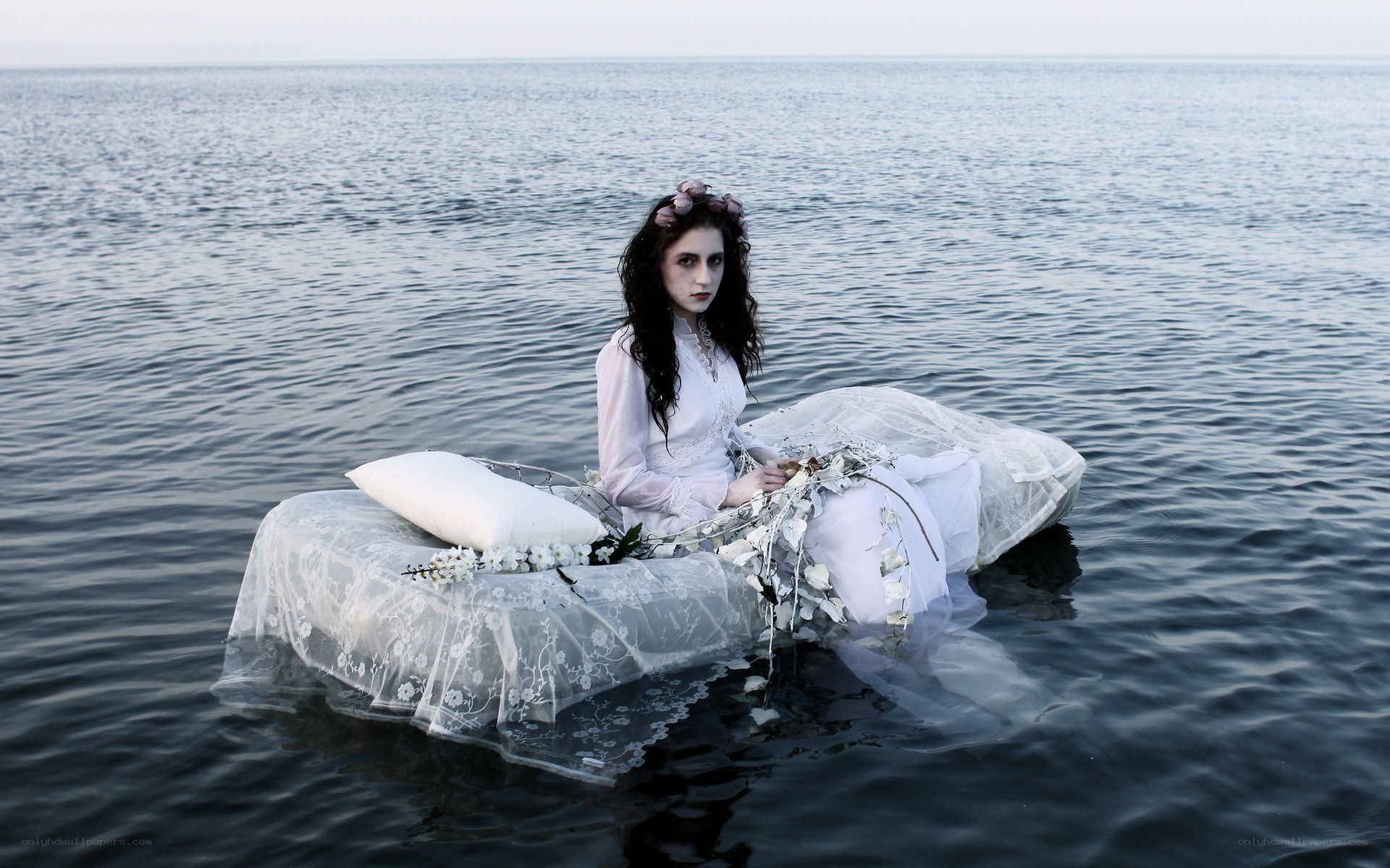 woman on a floating bed
