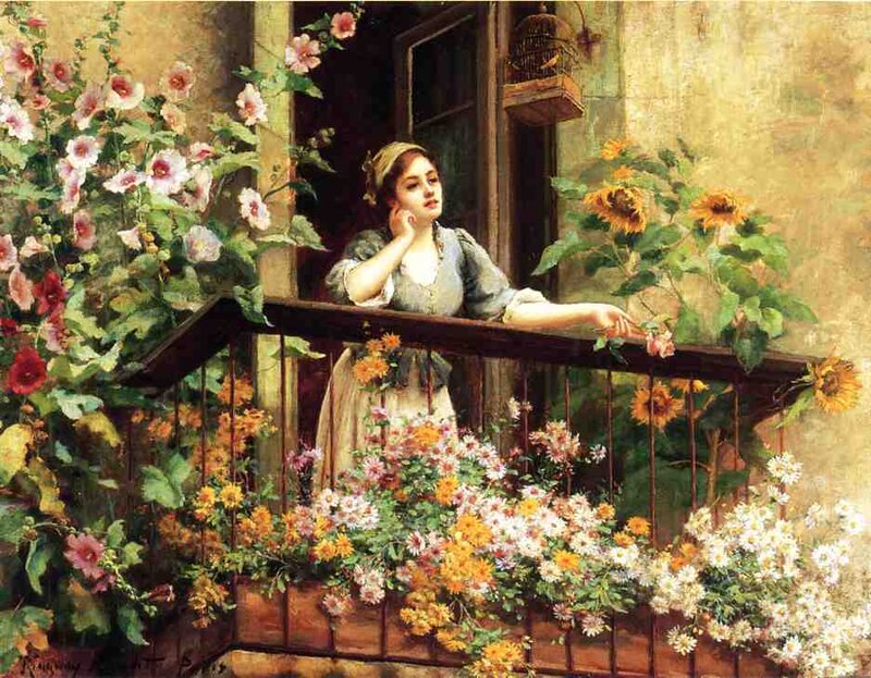 Woman on a Flowered Balcony
