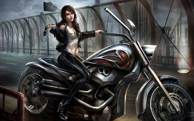 Woman on a futuristic motorcycle