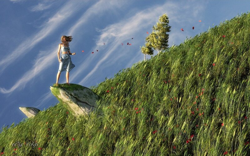 Woman on a grassy hill