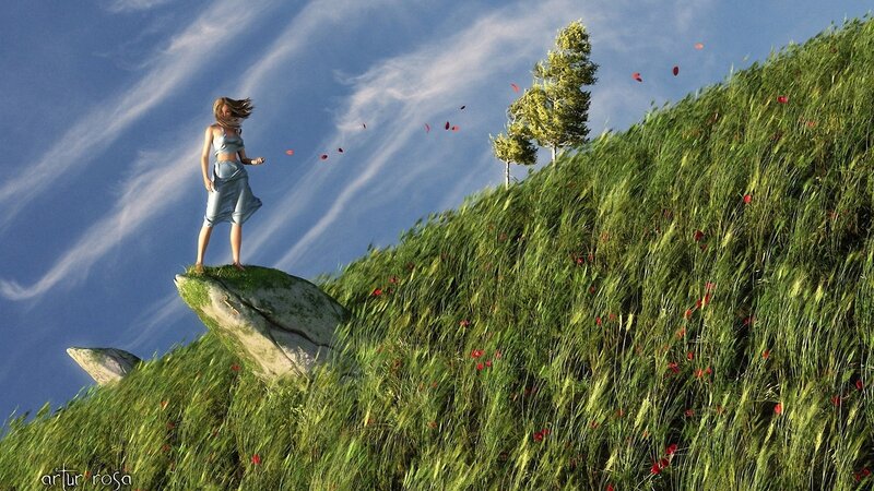 Woman on a Grassy Hill — Green