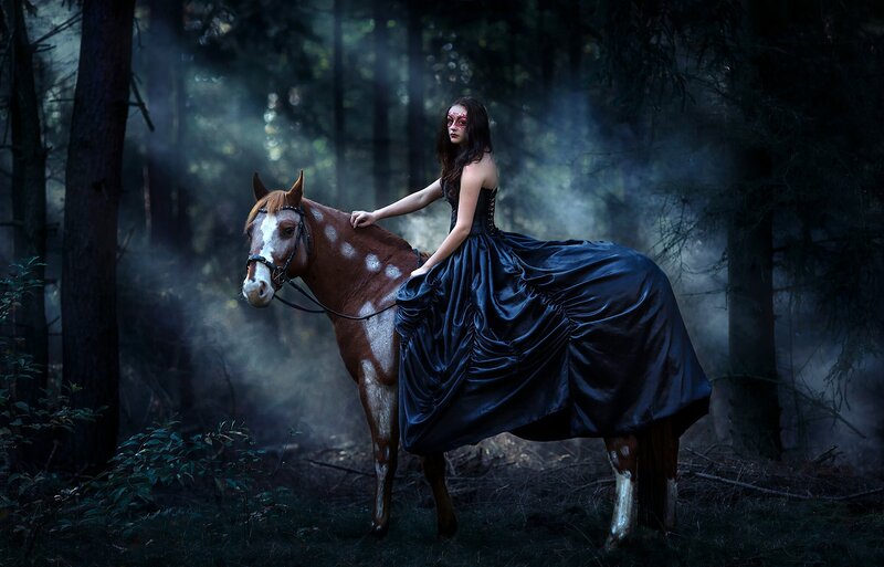 Woman on a Horse — Black, Dark