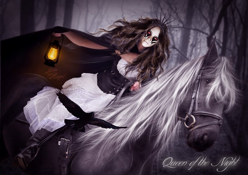 Woman on a Horse — Black, Dramatic