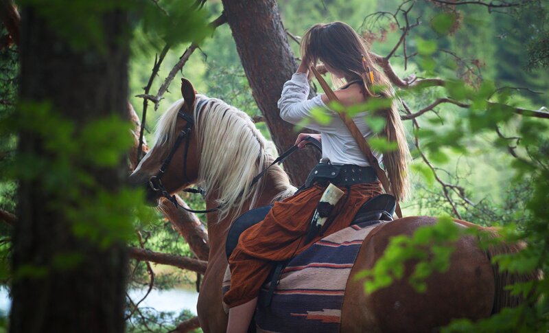 Woman on a Horse — Brown, Serene, Afternoon, Photograph, Forest, Tree