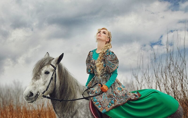 Woman on a Horse — Green, Dramatic, Photograph