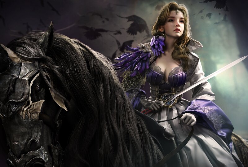 Woman on a Horse — Purple, Dramatic