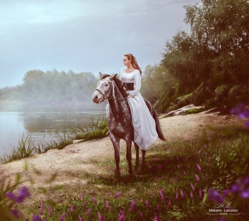 Woman on a Horse — White, Serene