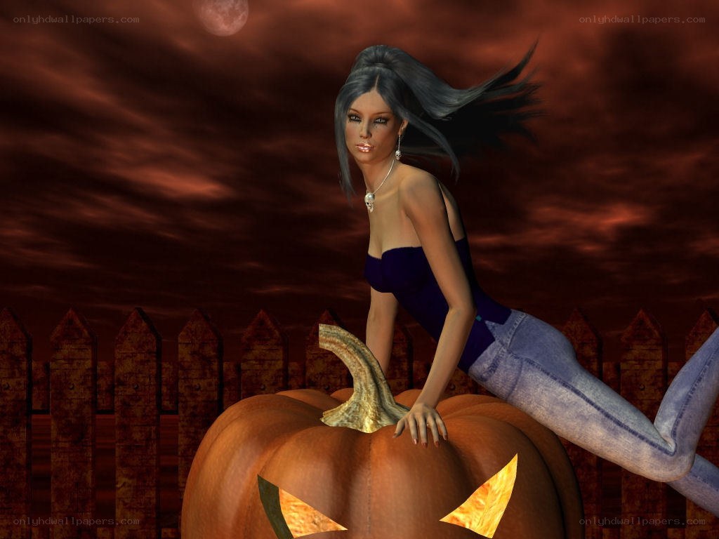 woman on a jack-o-lantern