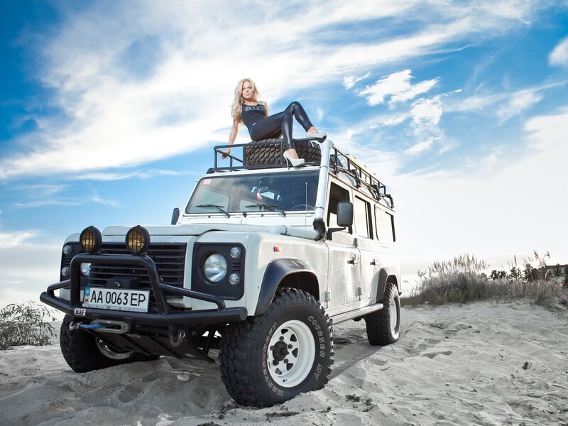 Woman on a Land Rover