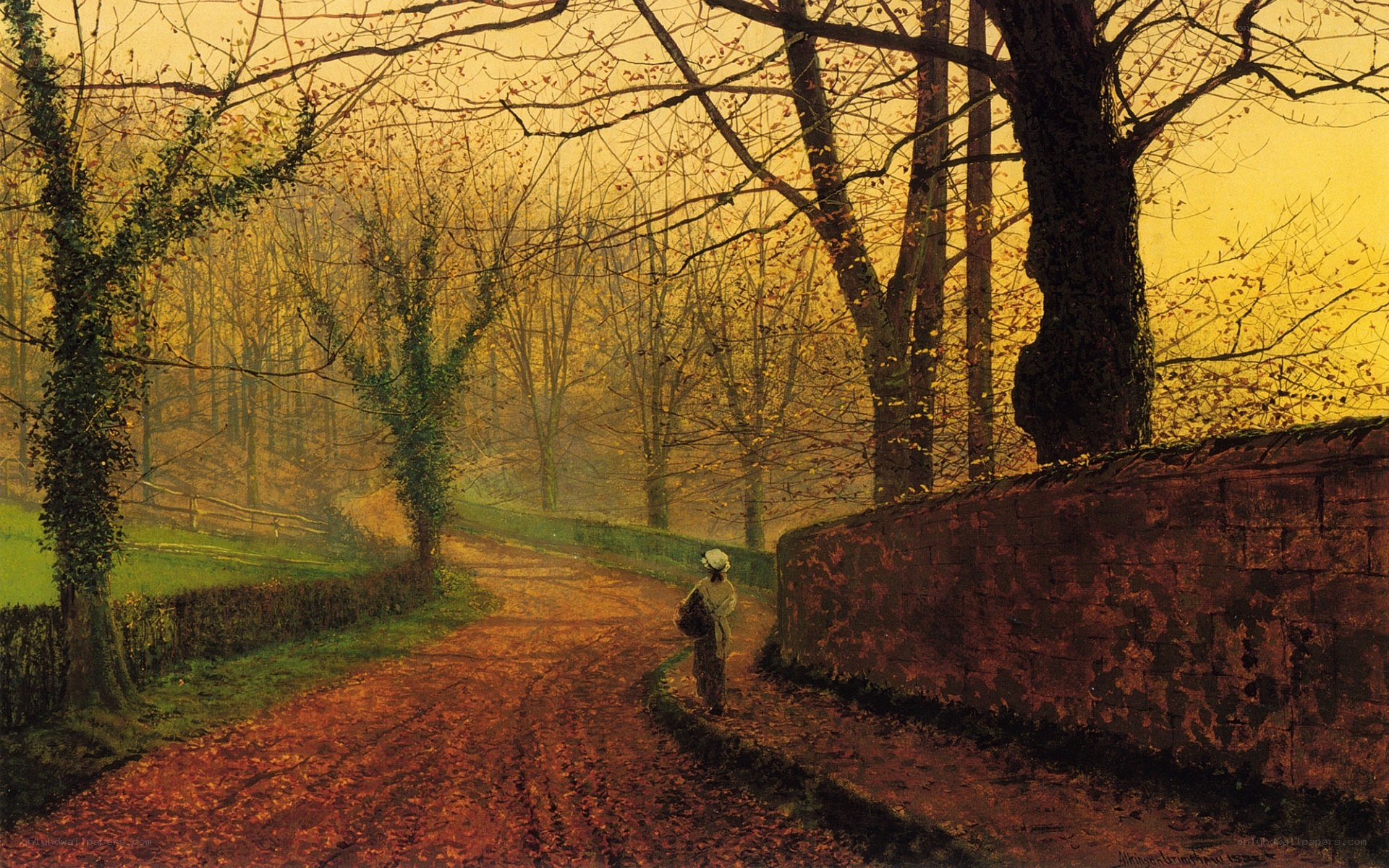 Woman on a leaf-covered path