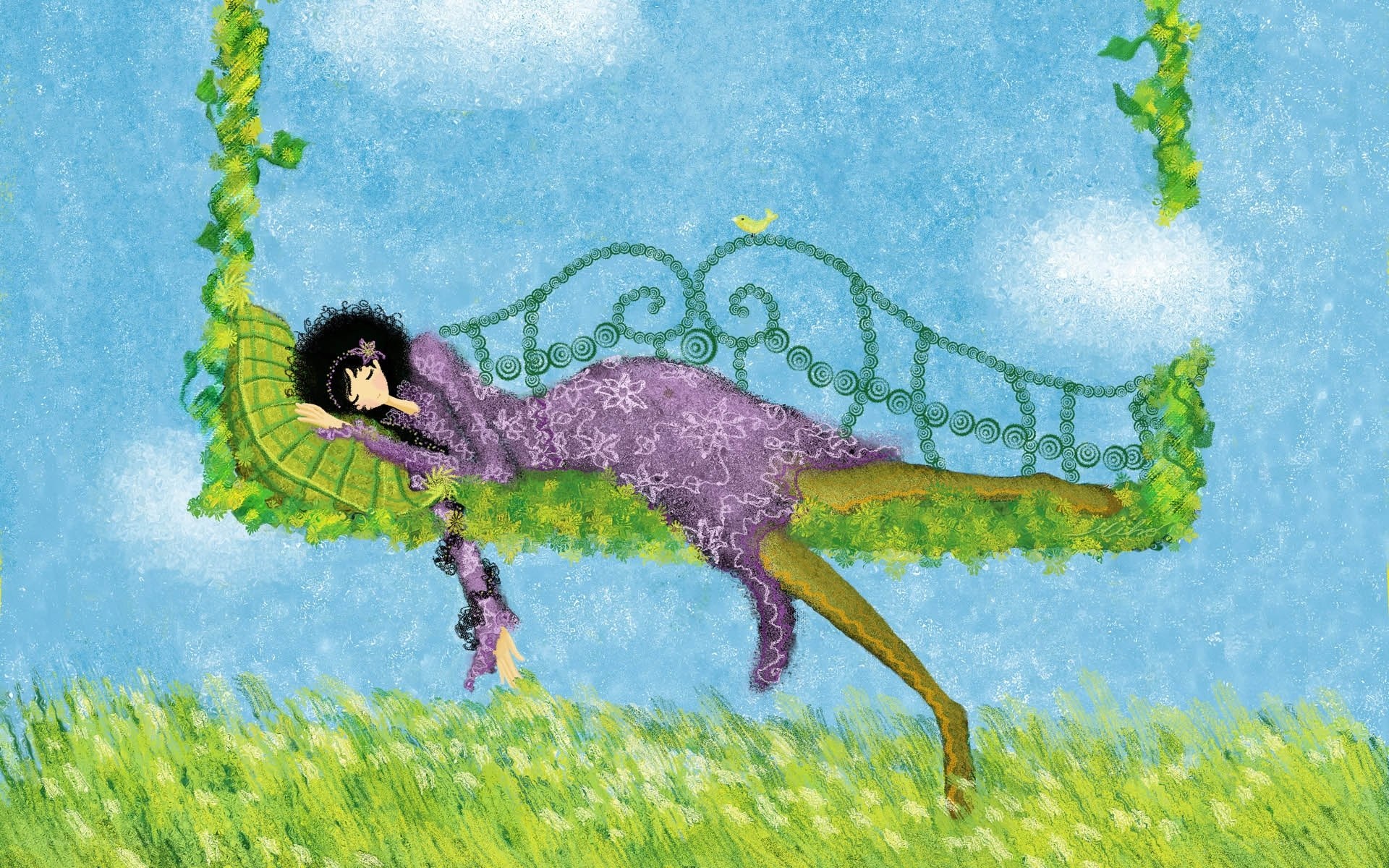 Woman on a leaf swing