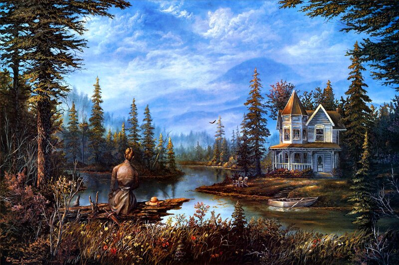 Woman on a Log — Blue, Serene