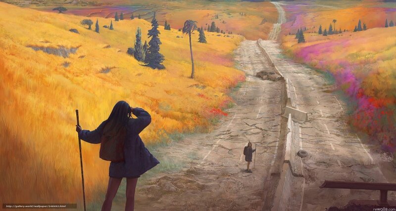 woman on a long road