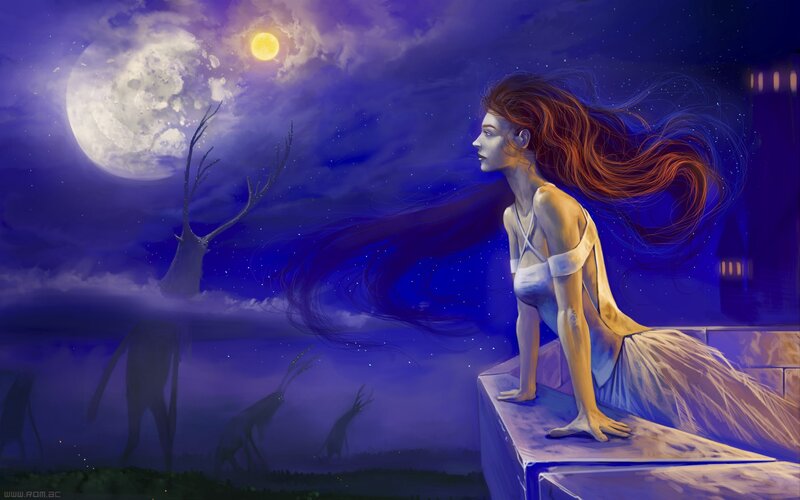 Woman on a moonlit balcony