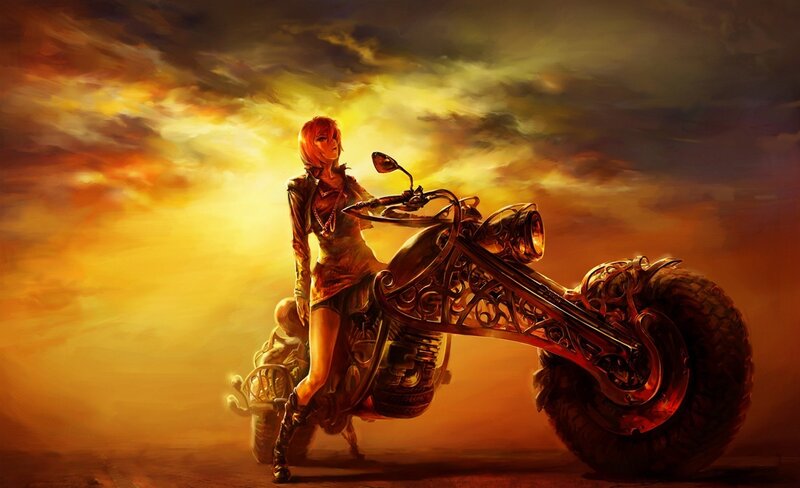 Woman on a Motorcycle — Orange