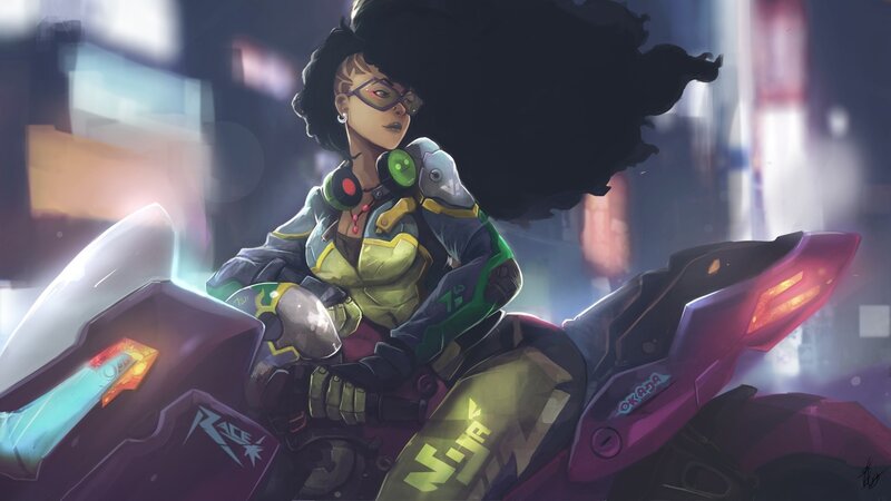 Woman on a Motorcycle — Purple
