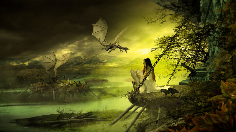 Woman on a Nest with Dragons