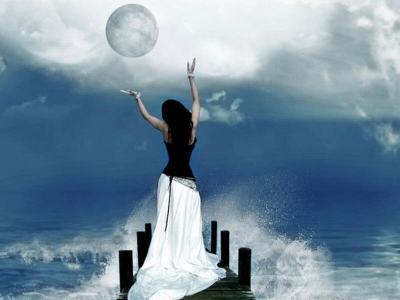 Woman on a Pier — Blue, Dramatic, Night