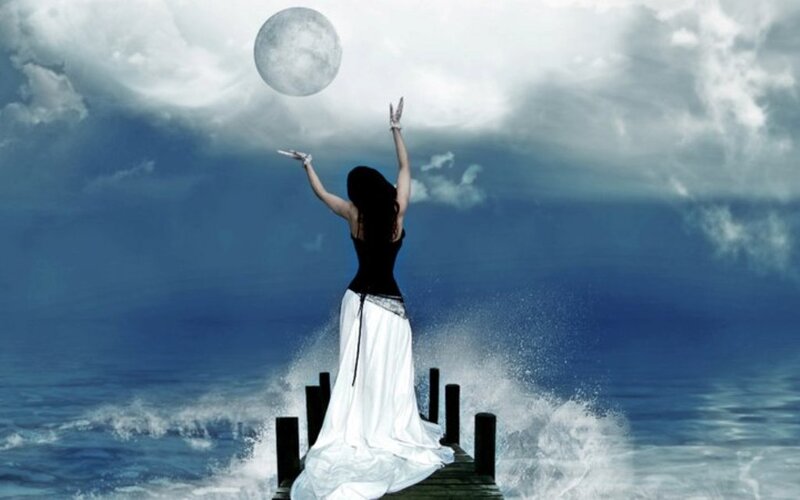Woman on a Pier — Blue, Dramatic