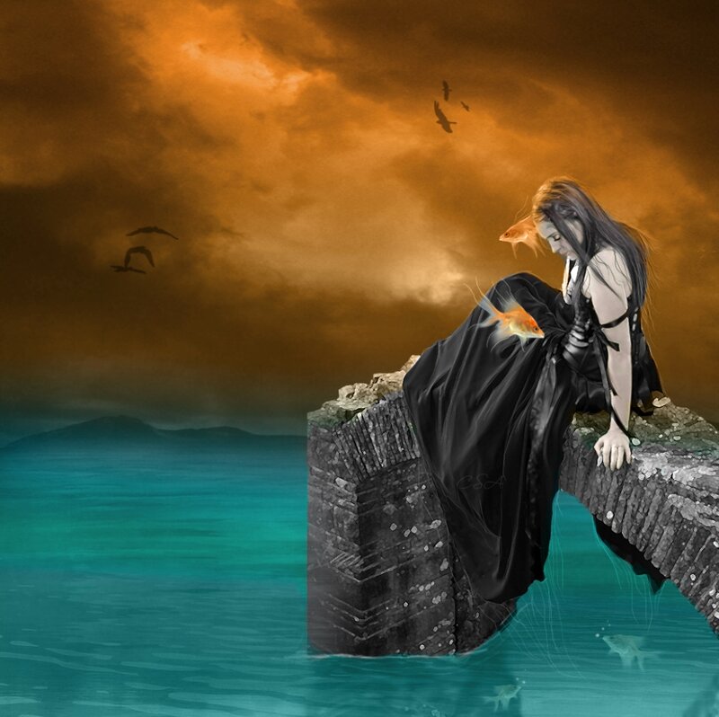 Woman on a Pier — Orange