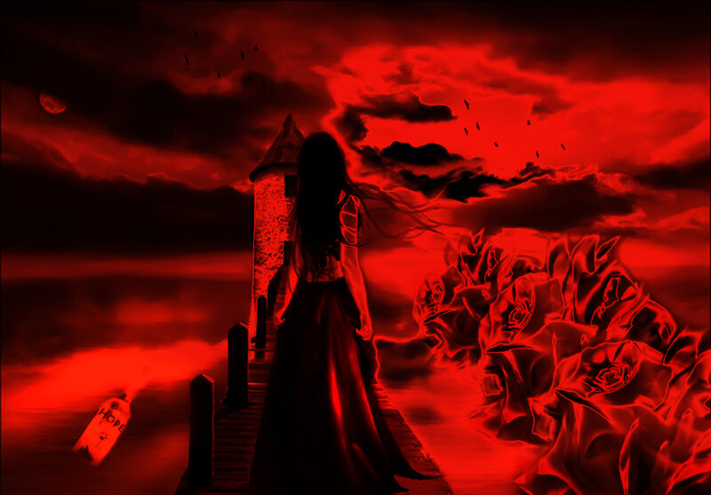 Woman on a Pier — Red, Dramatic