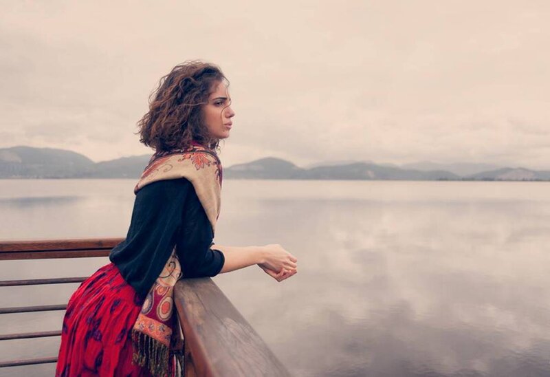 Woman on a Pier — Red