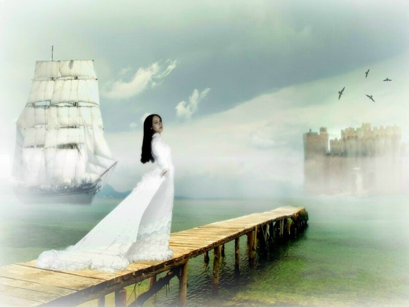 woman on a pier with ship