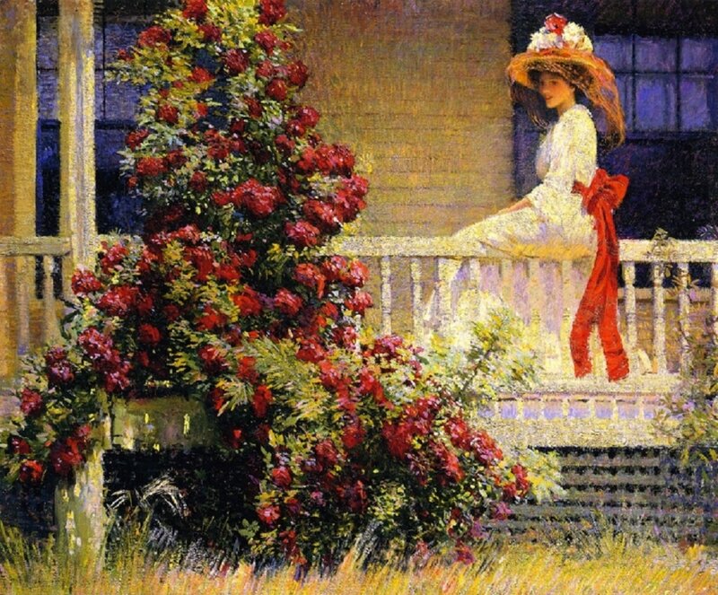 Woman on a Porch — Red