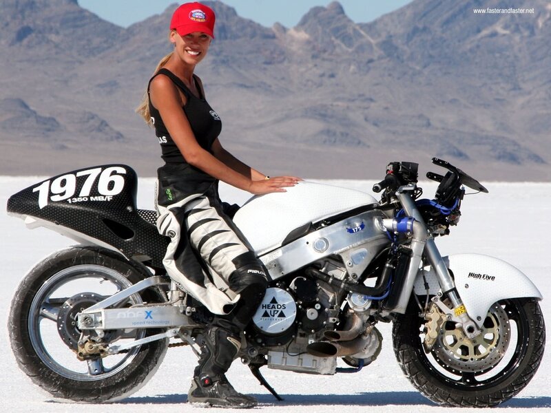 Woman on a racing motorcycle