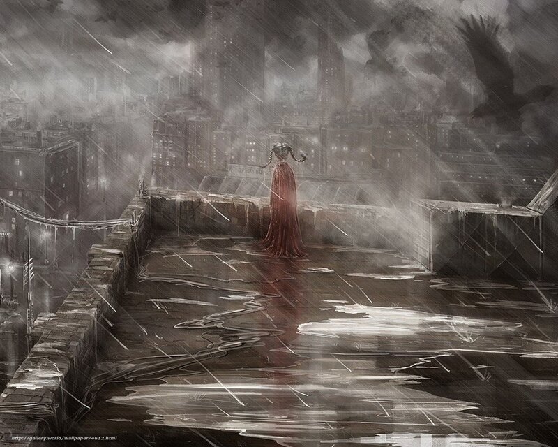 Woman on a Rainy Rooftop